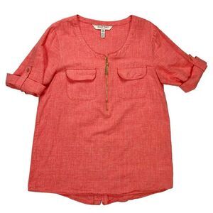 ELLEN Tracy Linen Tops Womens M Coral Summer Comfortable Beachy Casual Blouse